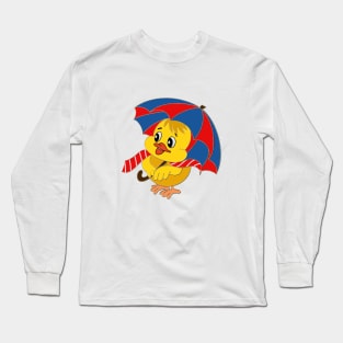 Cute Baby chick with umbrella, happy Easter chicken, my first Easter, face mask for kids Long Sleeve T-Shirt